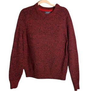 Lands’ End Sweater Mens M 38-40 Red Wool Blend Knit Crewneck Pullover Holiday